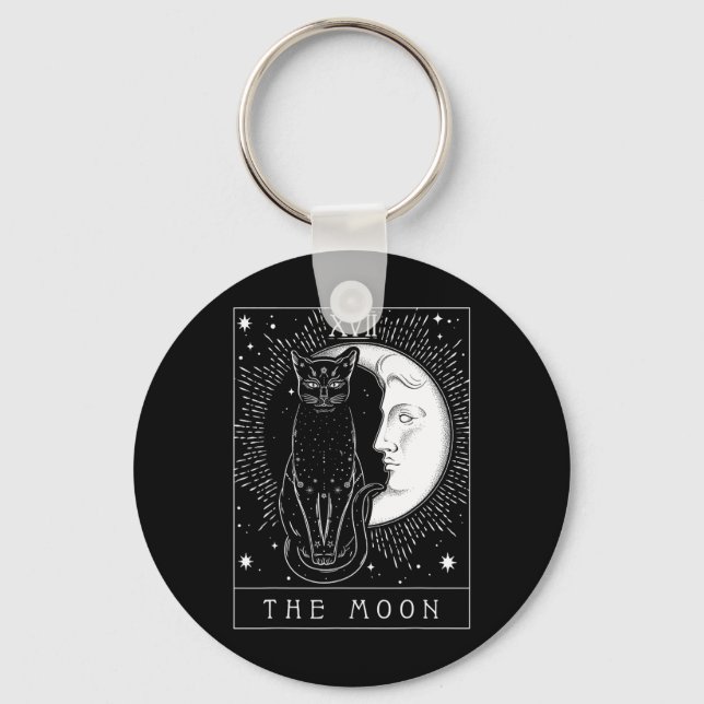 Porte-clés Carte Tarot Crescent Moon Et Cat Graphique (Recto)