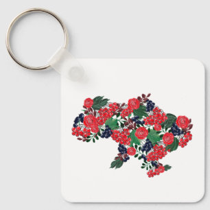 Porte-clés Carte ukrainienne à motif floral. Ukraine