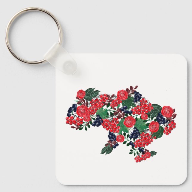 Porte-clés Carte ukrainienne à motif floral. Ukraine (Recto)