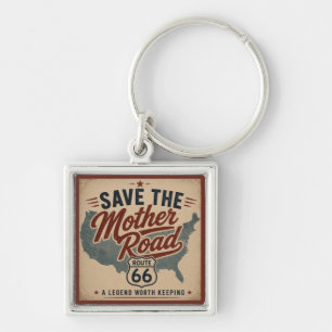 Porte-clés Carte USA vintage de la route 66 Mother Road Ameri