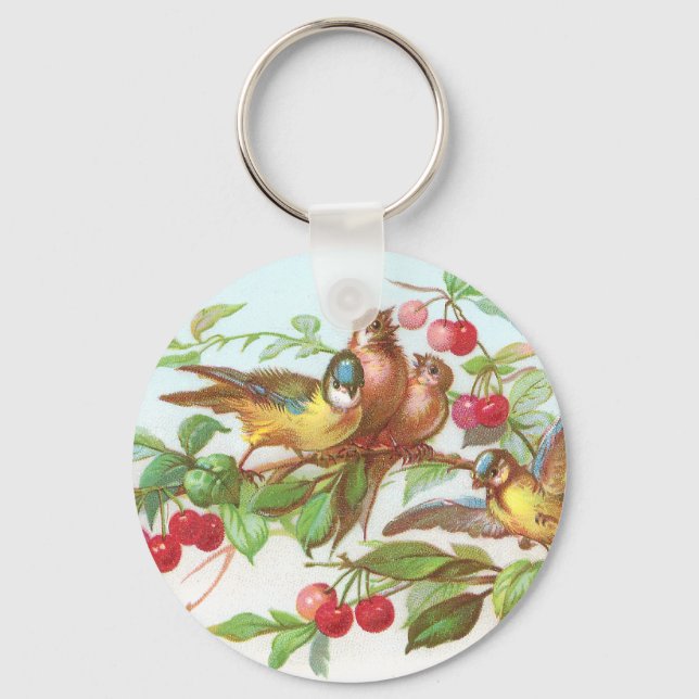 Porte-clés Carte Victorian Birds & Cherries (Recto)