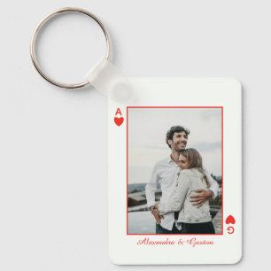 Porte-clés cartes à jouer photo cœur amour as simple