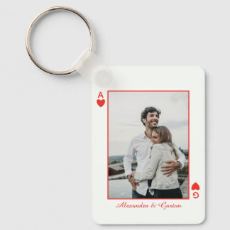 Porte-clés cartes à jouer photo cœur amour as simple