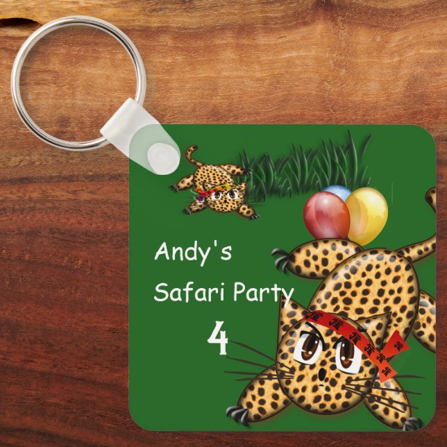 Porte-clés Cartes d'invitation d'anniversaire de safari léopa (Recto)