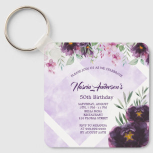 Porte-clés Carton d'invitation élégant violet floral pour ann