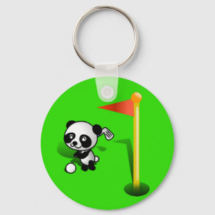 Porte-clés Cartoon Baby Panda Bear Golfing sur le vert