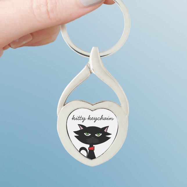 Porte-clés Cartoon de chat noir Cute Kitty Heart Keychain (For lovers of black cats and keychains. Add your cat's name (or yours))