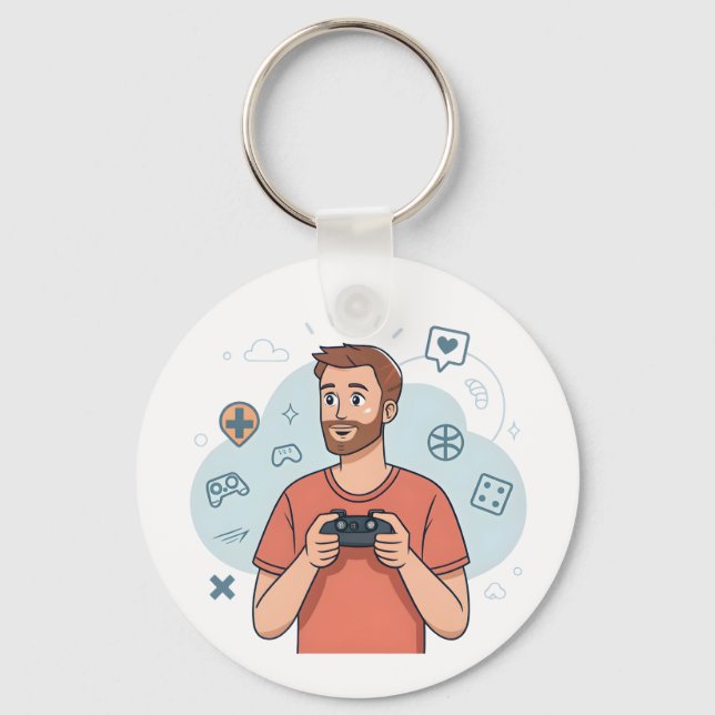 Porte-clés Cartoon Gamer Character Illustration (Recto)