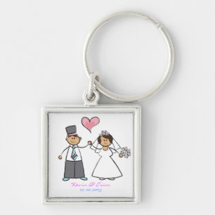 Porte-clés Cartoon Mariage Couple Mariée & Groom Coeur rose