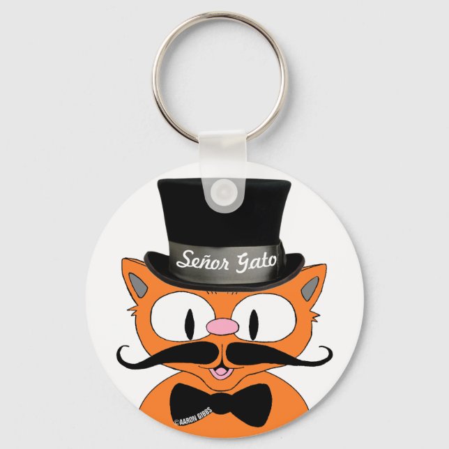 Porte-clés Cartoon Mustache Cat Senor Gato Keychain (Recto)
