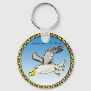 Porte-clés Cartoon seagull flying over head with a gold frame