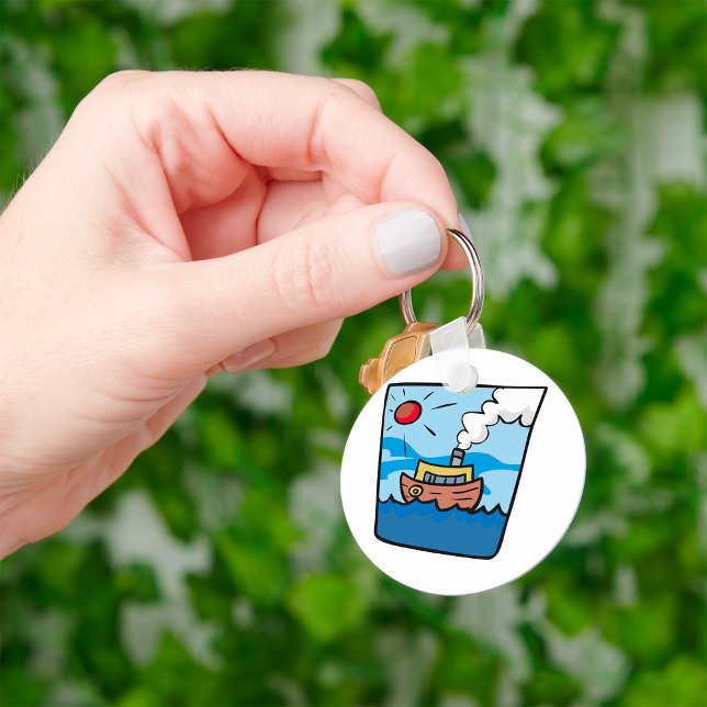 Porte-clés Cartoon Steamship sur Ocean Waves Art nautique (Créateur téléchargé)