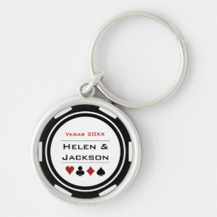 Porte-clés Casino Poker Chip Noir Blanc Mariage Favoriser