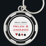 Porte-clés Casino Poker Chip Rouge Noir Blanc Mariage Favoris<br><div class="desc">Se marier à Las Vegas ou peut-être que vous avez un mariage thématique casino ? Ces porte - clés noirs,  rouges et blancs sauront plaire à vos invités. Personnalisez le design avec vos noms en rouge dans le centre,  et une date mariage,  merci,  etc en noir sur le dessus.</div>
