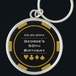 Porte-clés Casino Thème Black Gold Poker Chip Anniversaire<br><div class="desc">Ce porte - clé de style puce de poker noir et or ferait un cadeau d'anniversaire parfait pour quelqu'un qui aime jouer au poker!</div>