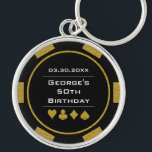 Porte-clés Casino Thème Black Gold Poker Chip Anniversaire<br><div class="desc">Ce porte - clé de style puce de poker noir et or ferait un cadeau d'anniversaire parfait pour quelqu'un qui aime jouer au poker!</div>