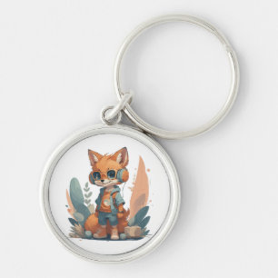 Porte-clés Casque audio renard bébé drôle