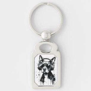Porte-clés Casque de chien cool Cute Animaux de compagnie enc