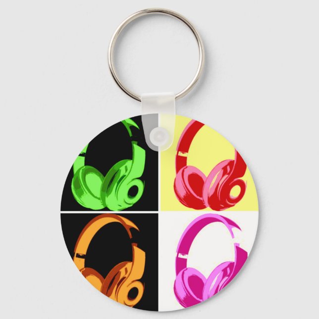 Porte-clés Casque de quatre couleurs Pop Art Tête Téléphone (Recto)