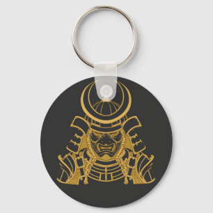 Porte-clés Casque de samouraï japonais en or Kabuto et masque