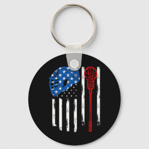 Porte-clés Casque Lacrosse Vintage américain Drapeau Lax Bâto