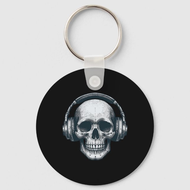 Porte-clés Casque Skeleton Dj Éffrayant Musicien Crâne Hallo (Recto)
