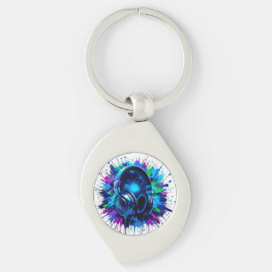 Porte-clés Casque vibrant sur éclaboussure de douleur colorée