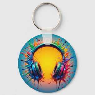 Porte-clés Casque vibrant sur éclaboussure de douleur colorée