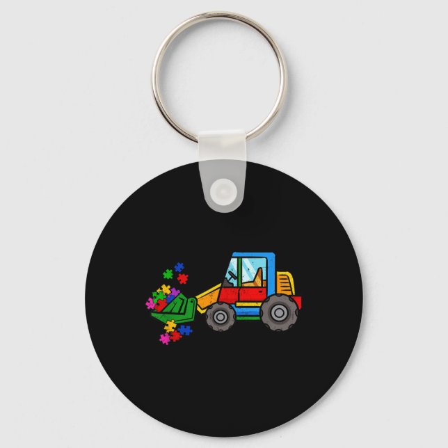 Porte-clés Casse-tête de Bulldozer Mois de la sensibilisation (Recto)
