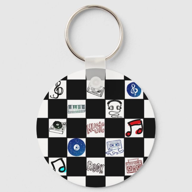 Porte-clés Cassettes de musique Retro Checkerboard (Recto)