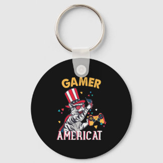 Porte-clés Cat Americat 4 juillet Américain Gamer