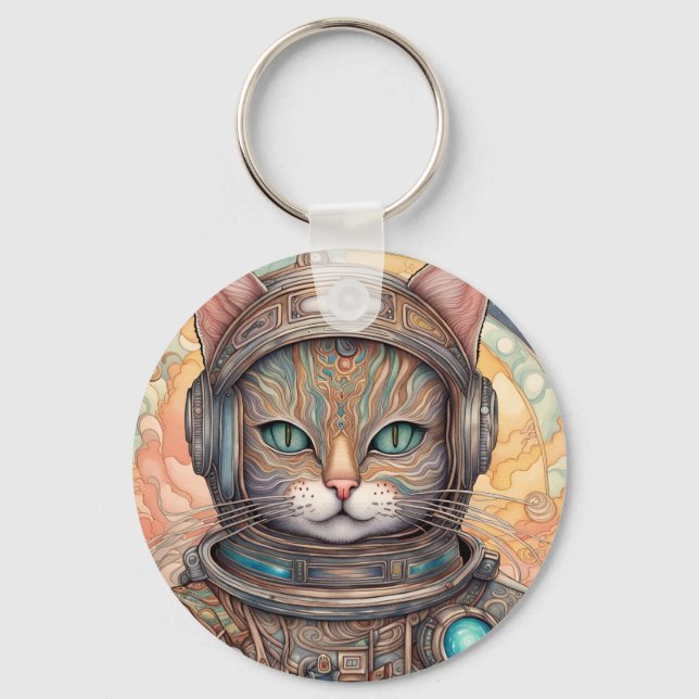 Porte-clés Cat Astronaut art de dessins animés détaillés (Recto)