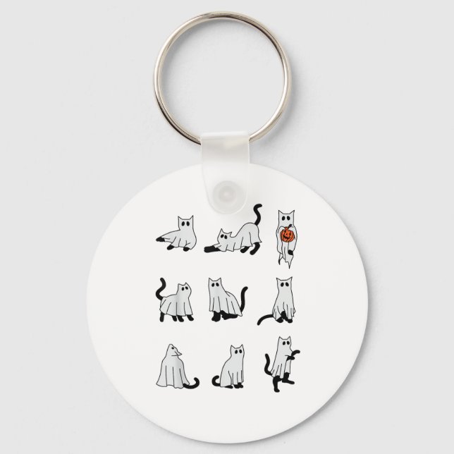 Porte-clés Cat Ghost Éffrayant Mignonne Halloween pour hommes (Recto)