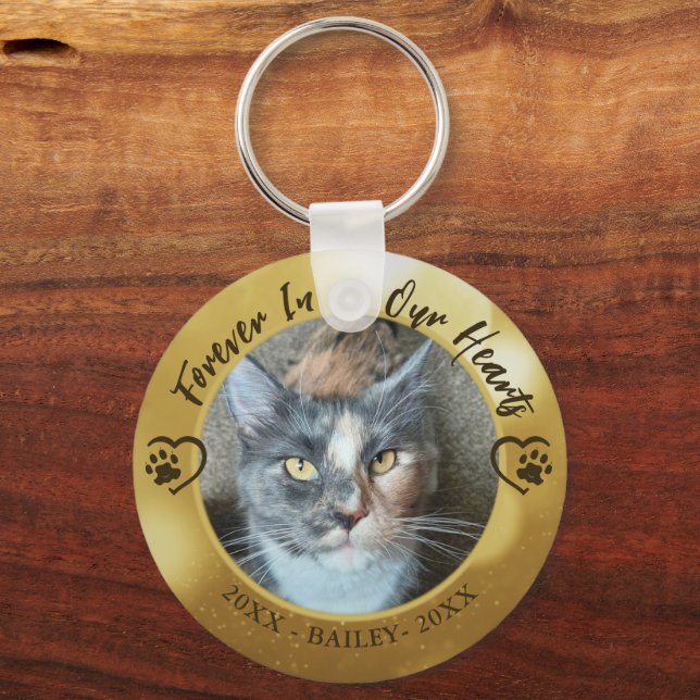 Porte-clés Cat Memorial Forever dans nos coeurs Photo Paw Hea (Recto)