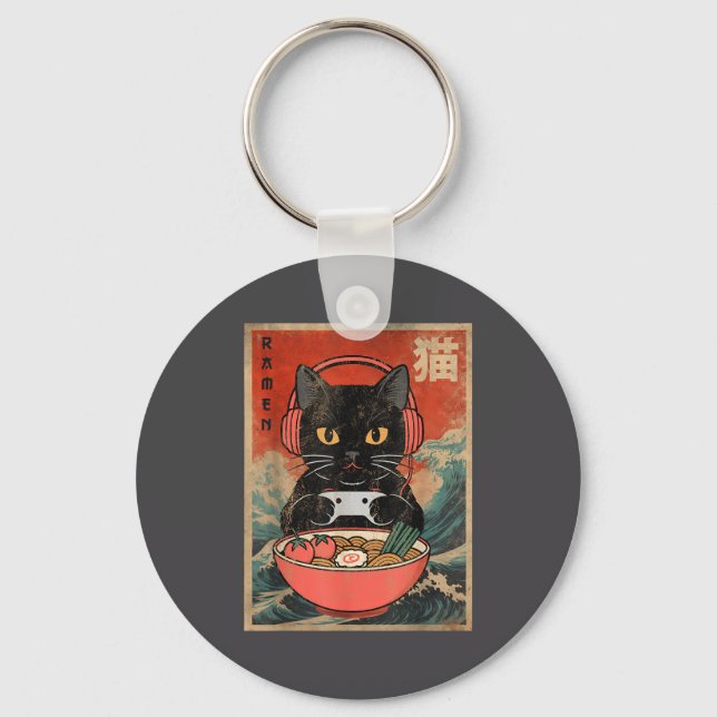 Porte-clés Cat Ramen Japanese Funny Graphic Kawaii Anime  (Recto)