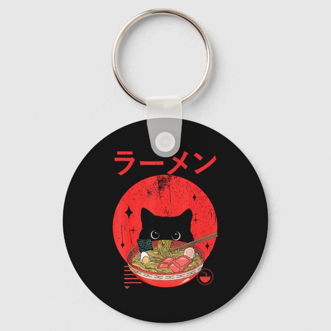 Porte-clés Cat Ramen Japanese Funny Graphic Tees Kawaii Cat A (Recto)