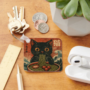 Porte-clés Cat Ramen Japonais drôle Graphisme Kawaii Cat Anim
