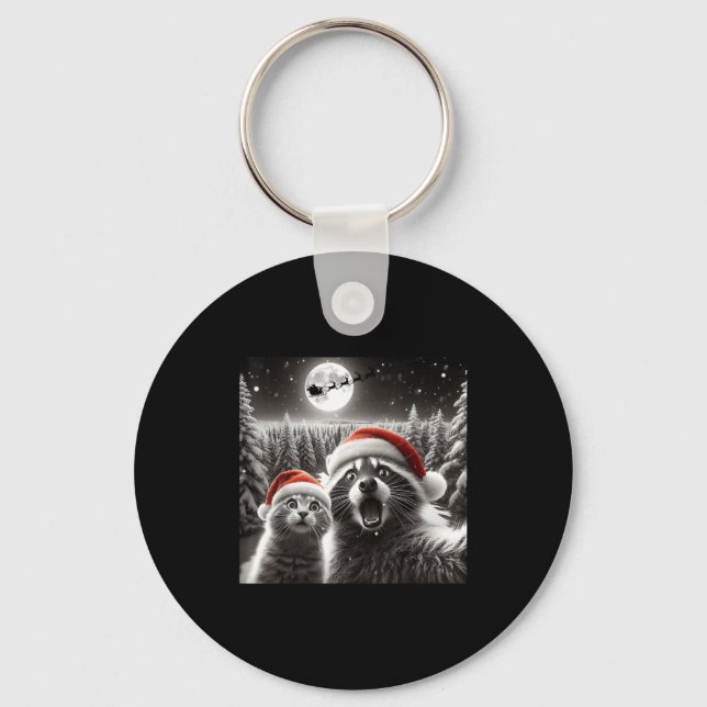 Porte-clés Cat Selfie Racoon Funny Santa Christmas Dog  (Recto)