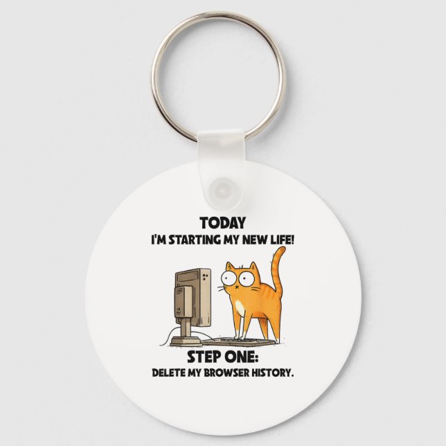 Porte-clés Cat Today I'm Starting My New Life Step One Delete (Recto)
