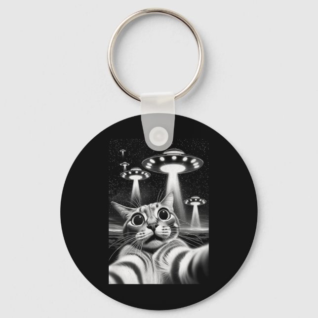 Porte-clés Cat Ufo _ Funny Invasion Mème Retro Alien Cat Ufo (Recto)