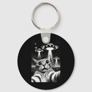 Porte-clés Cat Ufo Funny Invasion Mème Retro Alien Cat Ufo Se