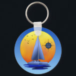 Porte-clés Catamaran<br><div class="desc">Du Capitaine aux mains du pont,  des idées et des produits de cadeaux pour la voile. Voile vectorielle design avec catamaran,  coucher de soleil,  mouettes et rose de boussole.</div>