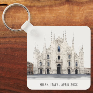 Porte-clés Cathédrale de Milan Italie Aquarelle Voyage italie