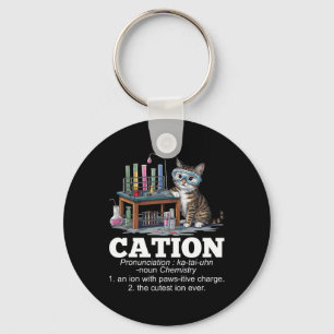 Porte-clés Cation Chimie Humour Science Enseignant Chat Pun F