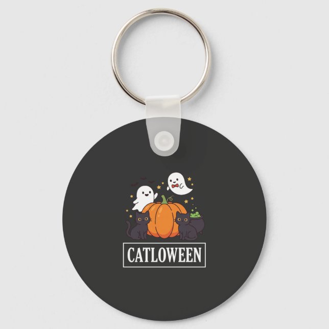 Porte-clés Catloween Drôle Chat Halloween Fantôme Citrouille  (Recto)