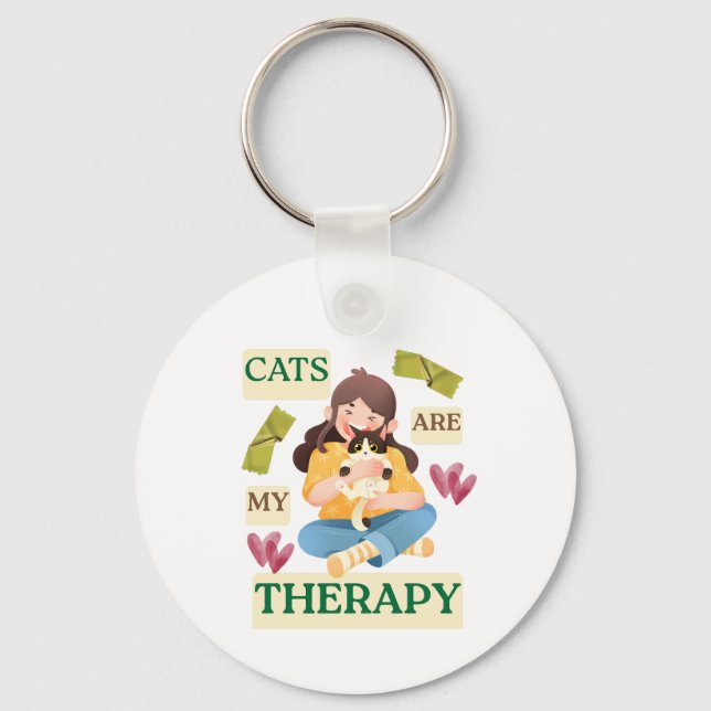 Porte-clés Cats Are My Therapy – Cute Cat Lover Design  (Recto)