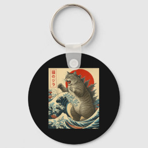 Porte-clés Catzilla Chat Art Japonais Dons De Chat Drôle Pour
