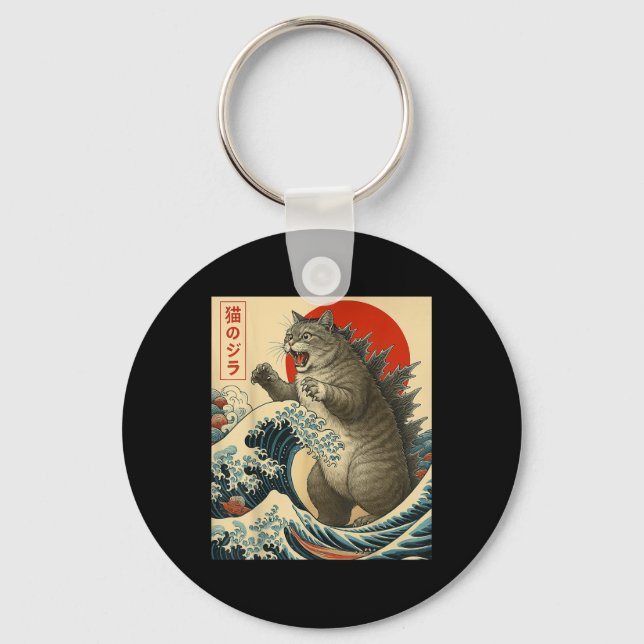 Porte-clés Catzilla Chat Art Japonais Dons De Chat Drôle Pour (Recto)