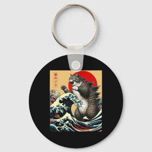 Porte-clés Catzilla Chat Art Japonais Dons De Chat Drôle Pour