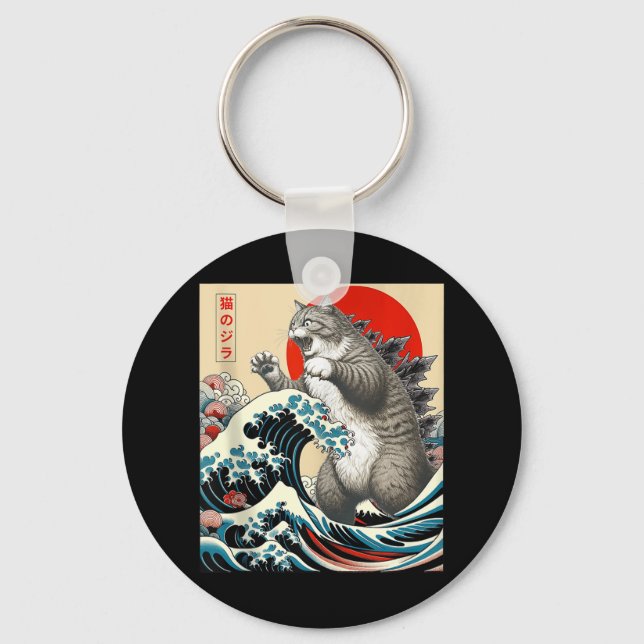 Porte-clés Catzilla Chat Art Japonais Dons De Chat Drôle Pour (Recto)